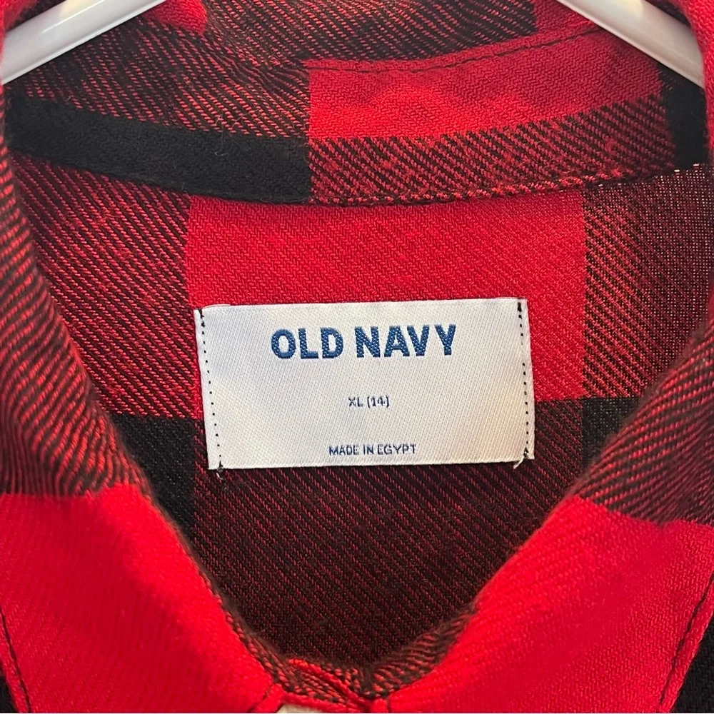 Old Navy Girls XL 14 Red Buffalo Check Plaid Button Front Shirt Long Sleeve Cozy
